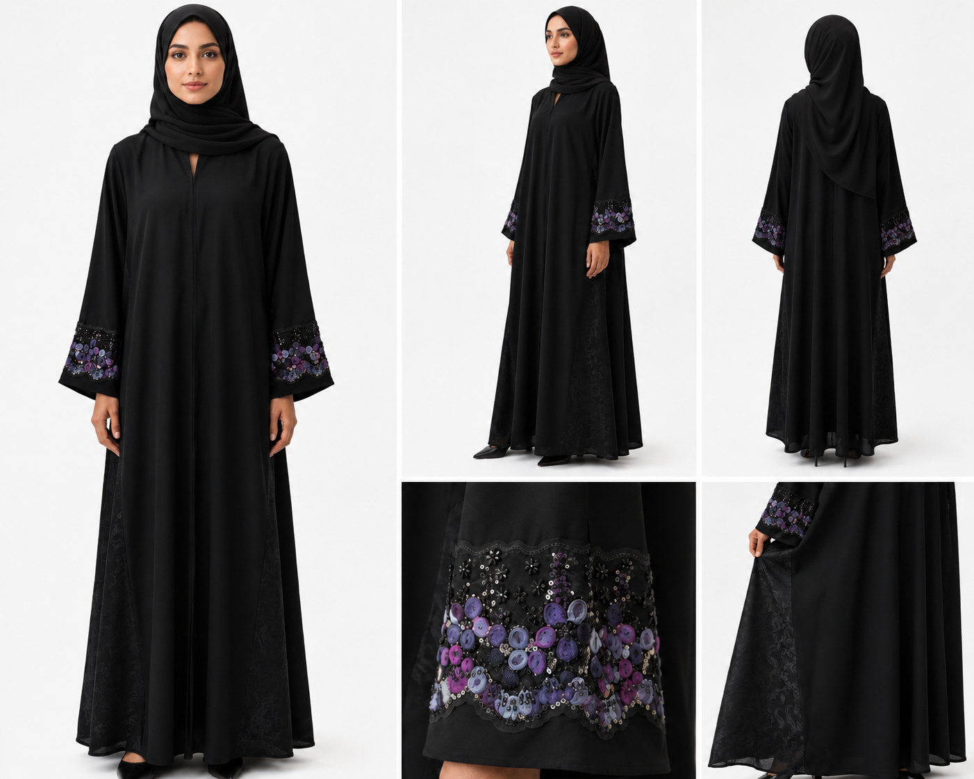 Amethyst Blossom Open Abaya - Violet