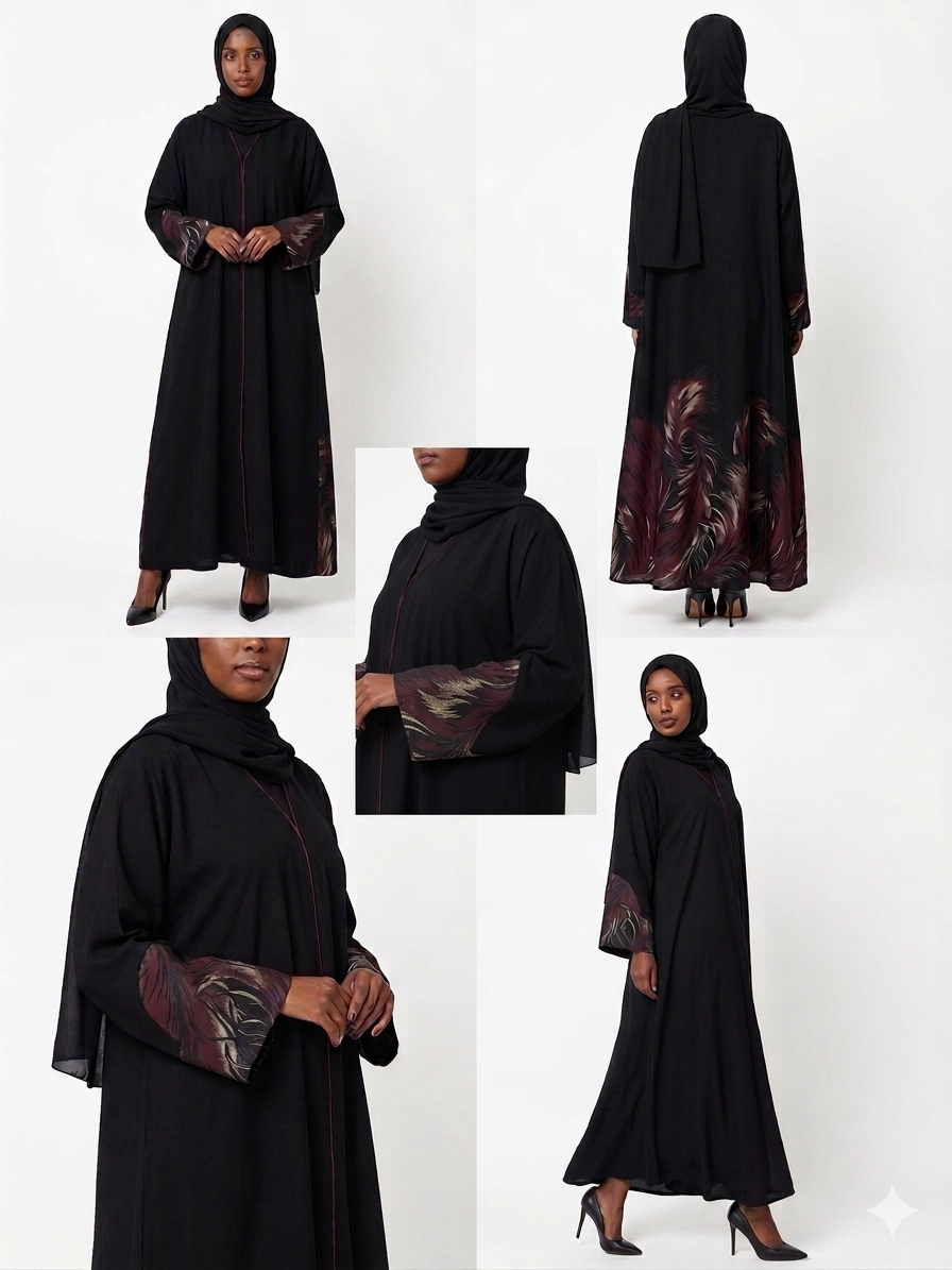 Zari Maroon Panel Open Abaya
