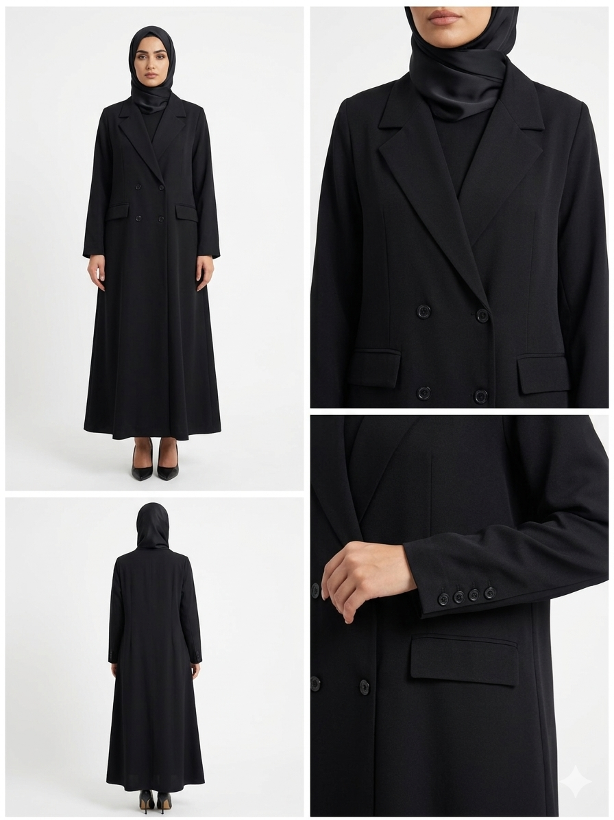 Modest Black Blazer Maxi Abaya