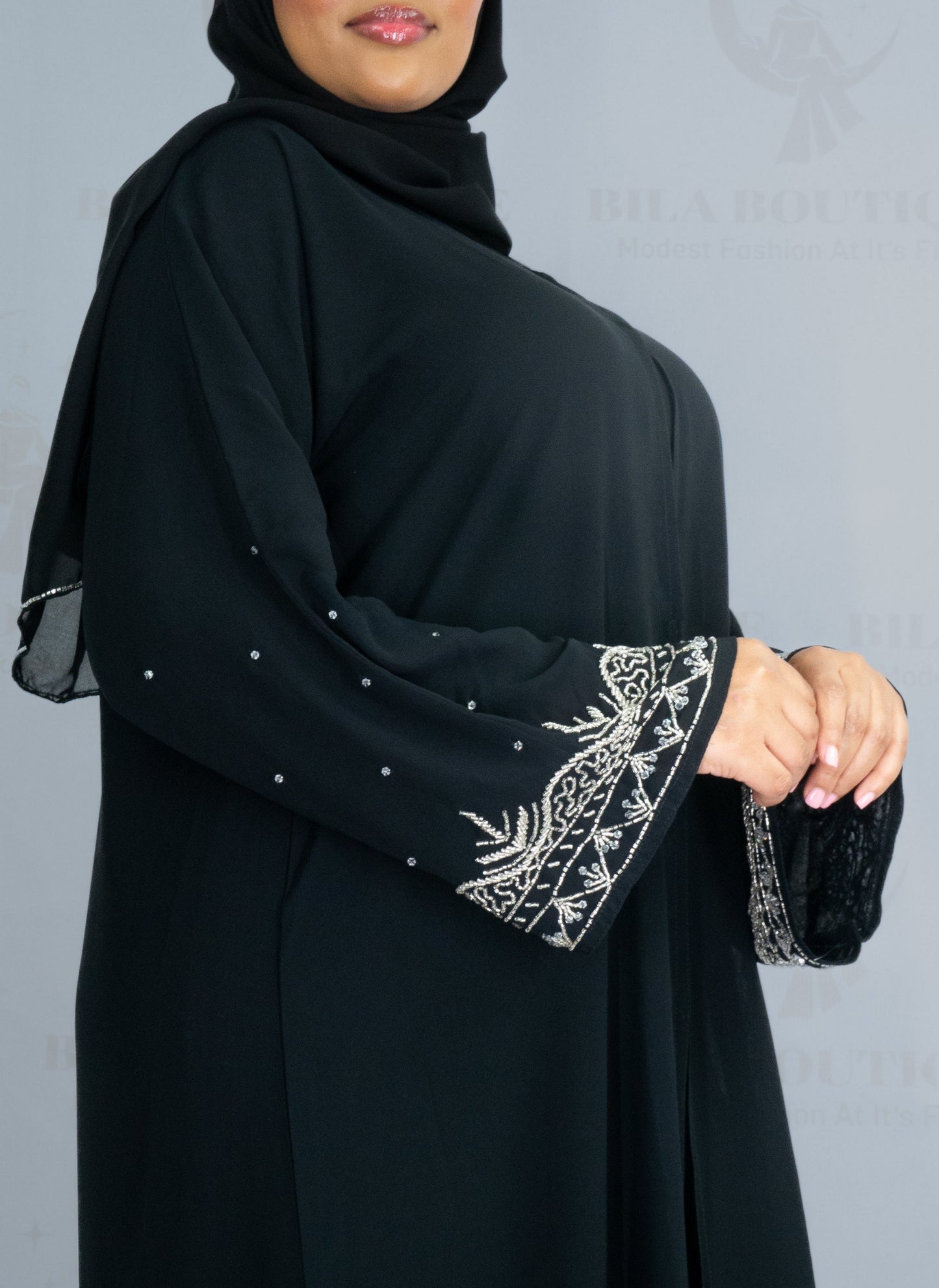 Black Wave Beaded Abaya