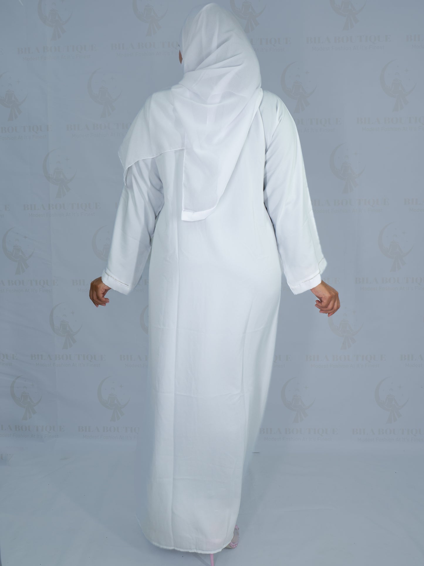White Gold Flower Abaya