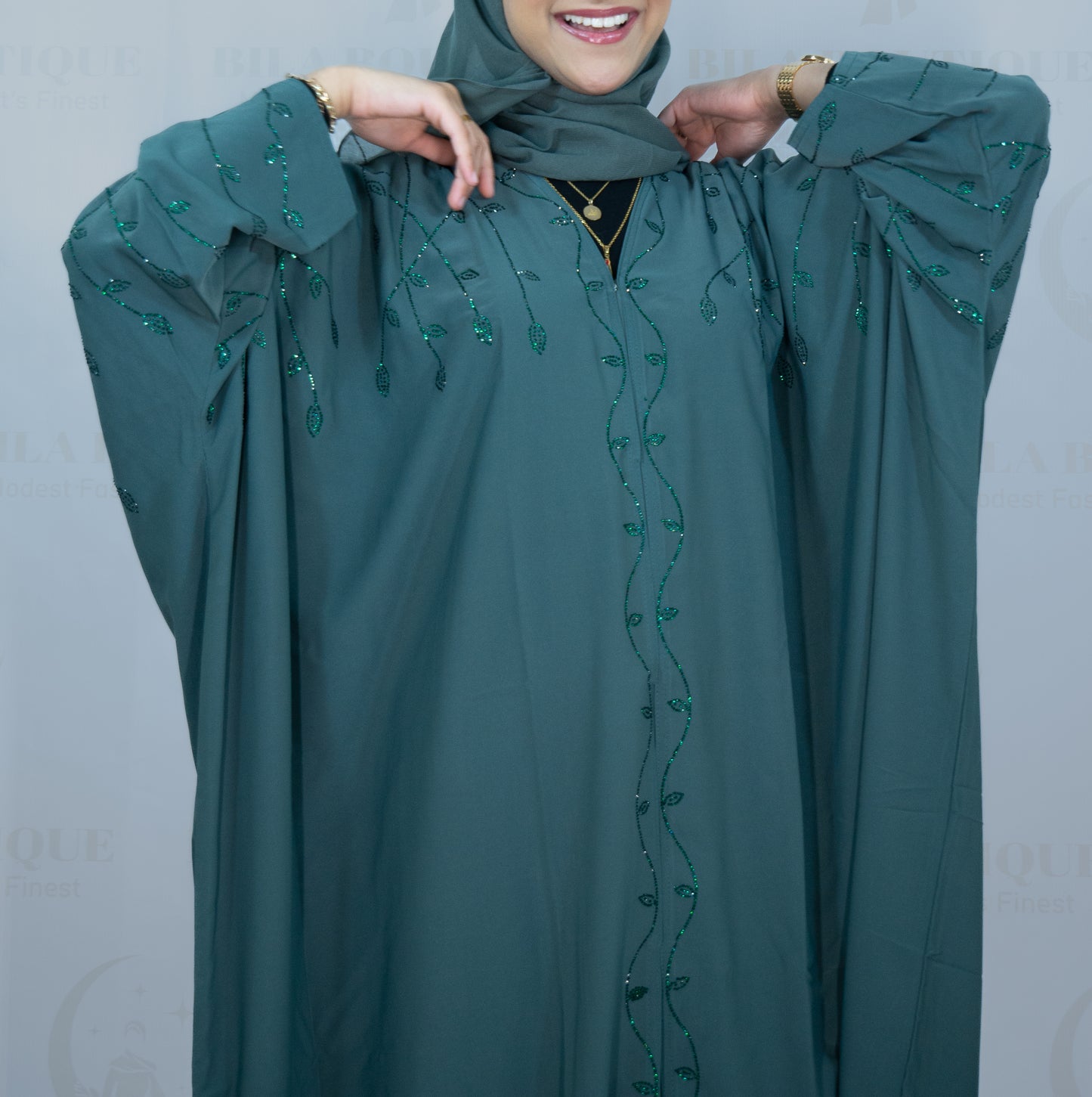 Green Petal Vines Abayas