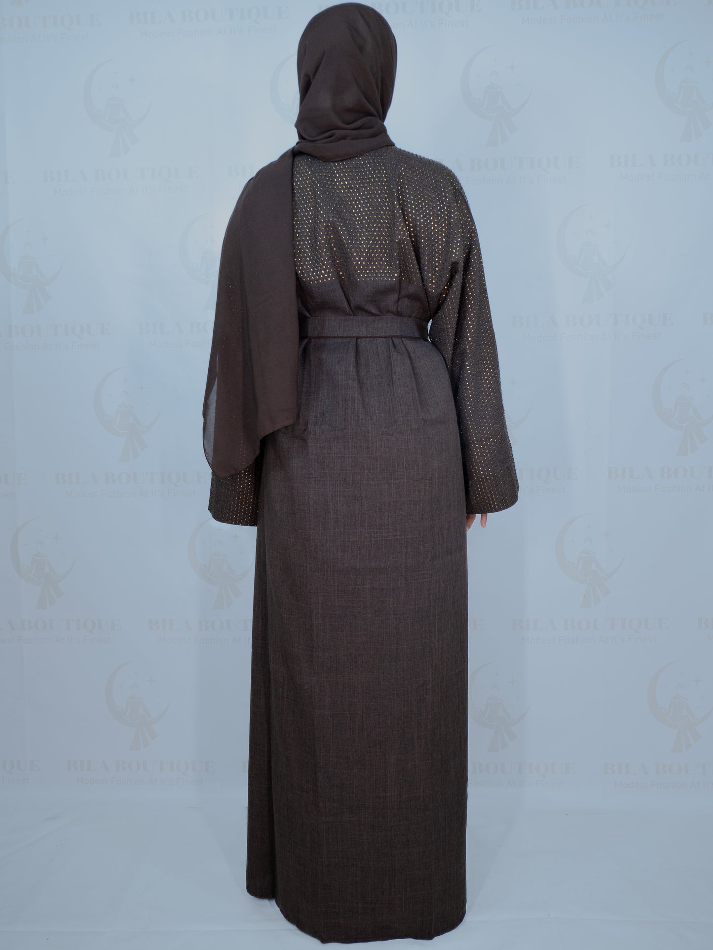 Brown Gemmed Sleeve Abaya