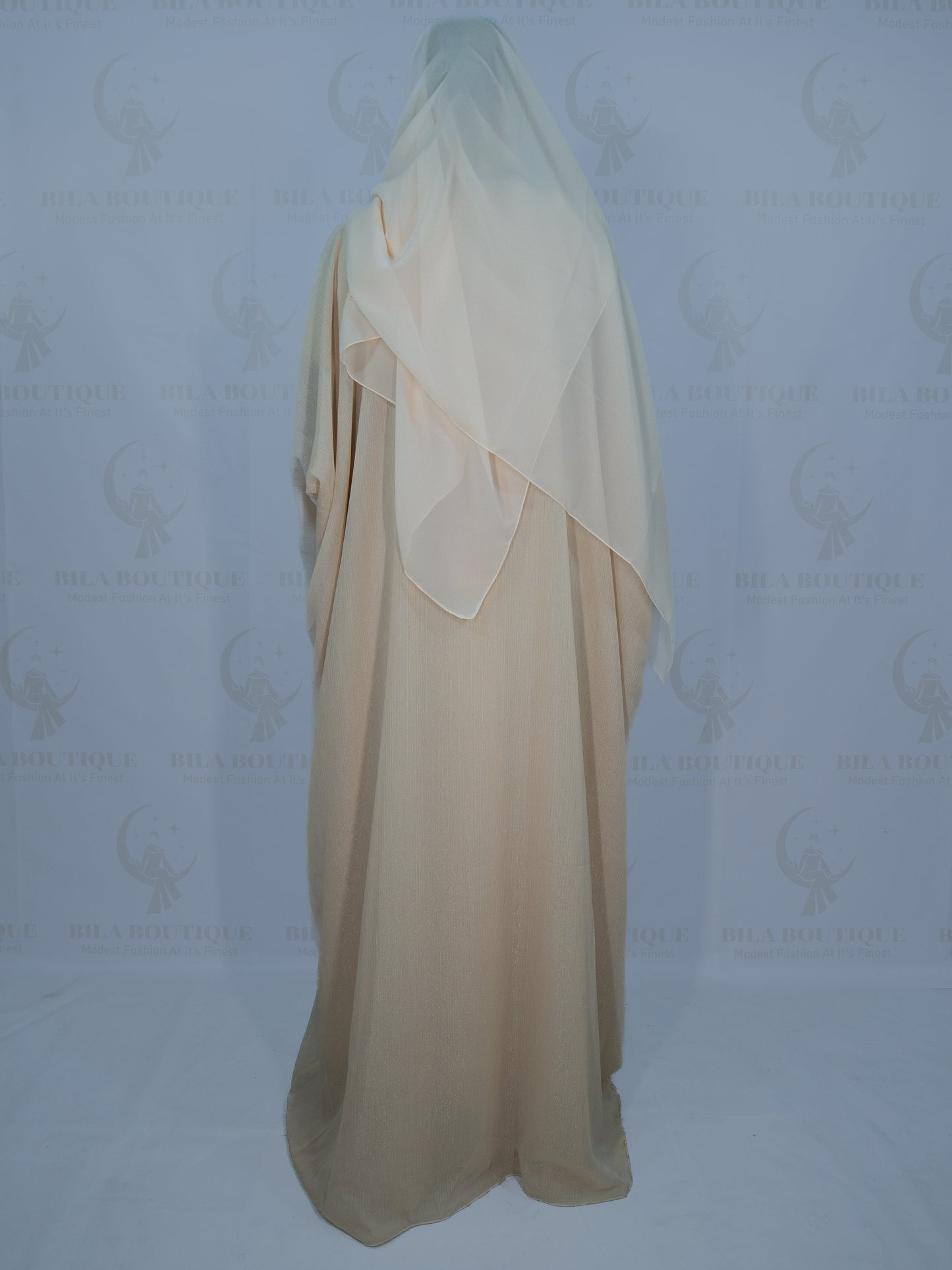 Cream Organza Two Piece Open Abaya