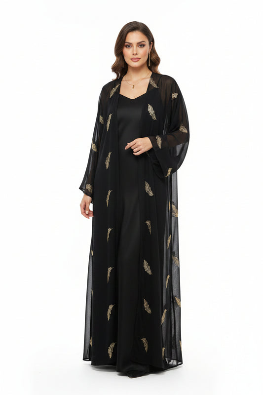 Black Dainty Leaves Abaya