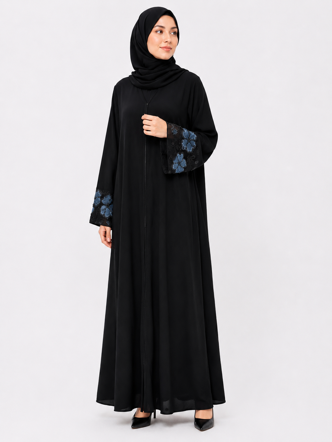 Zoya Velvet-Cuff Abaya