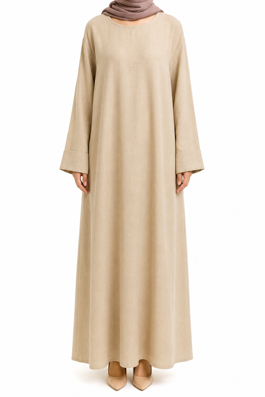 Sand Beige Long Sleeve Linen Maxi Dress with Pockets