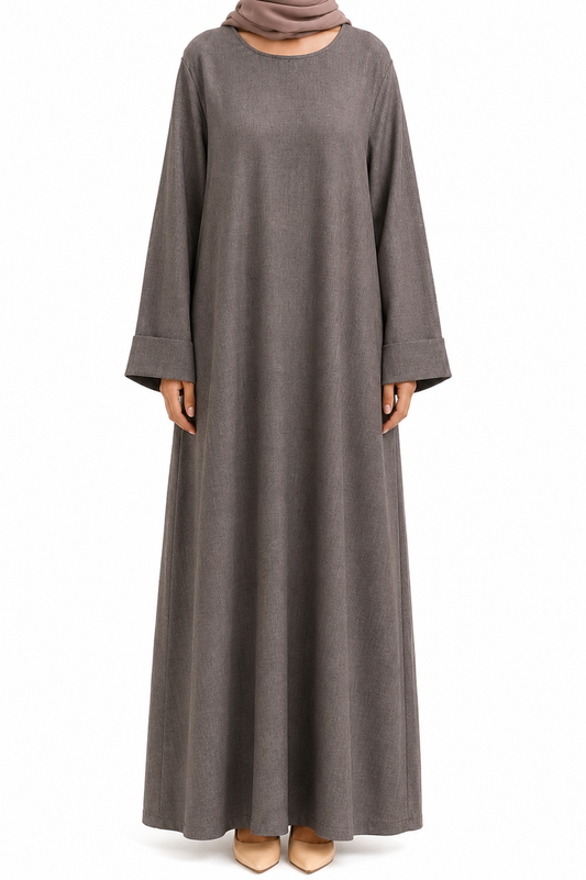 Mushroom Brown Long Sleeve Linen Maxi Dress with Pockets