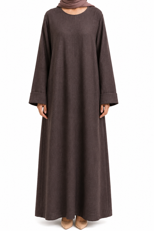Chocolate Brown Long Sleeve Linen Maxi Dress with Pockets