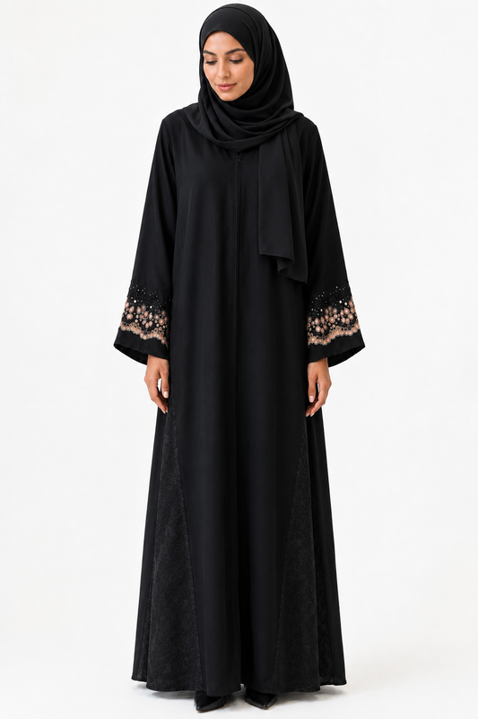 Amethyst Blossom Open Abaya - Beige
