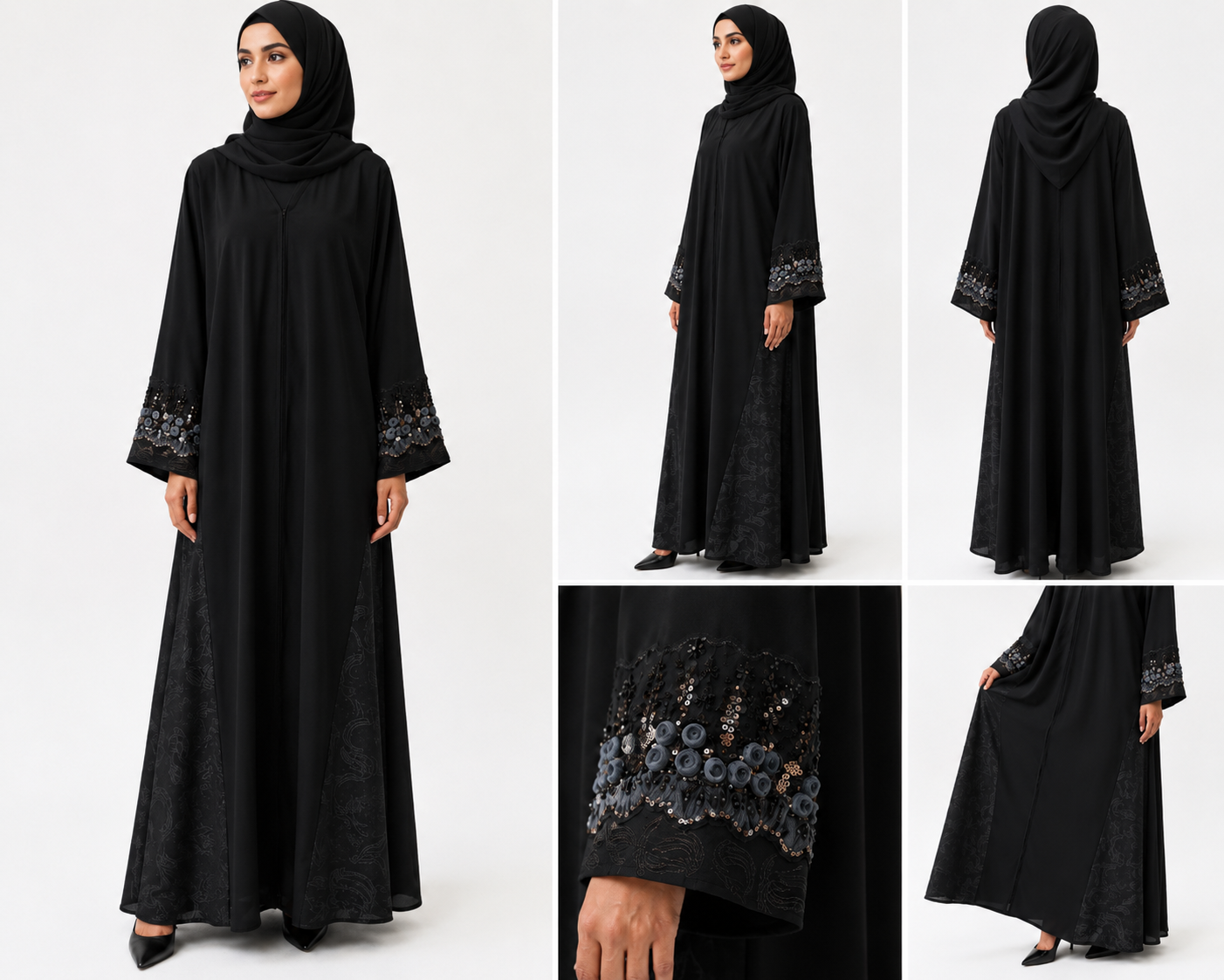 Amethyst Blossom Open Abaya - Gray