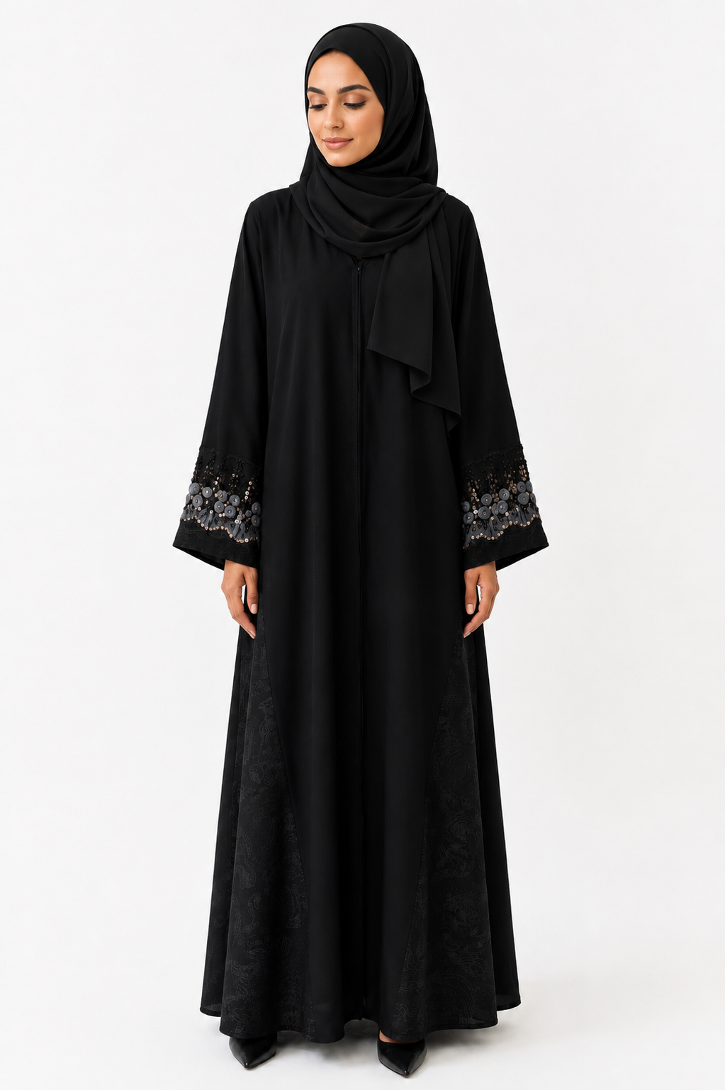 Amethyst Blossom Open Abaya - Gray