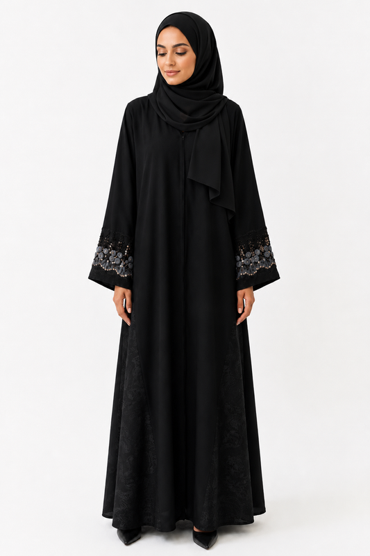 Amethyst Blossom Open Abaya - Gray