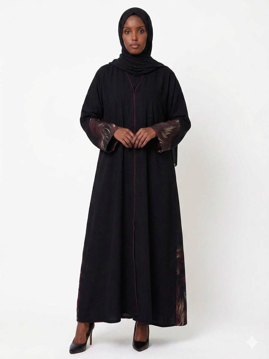 Zari Maroon Panel Open Abaya