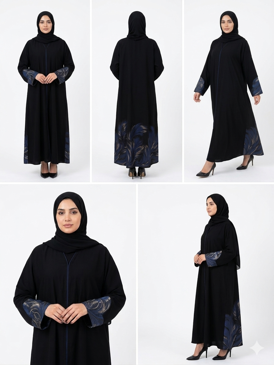 Zari Blue Panel Open Abaya