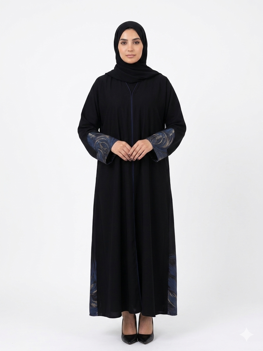 Zari Blue Panel Open Abaya