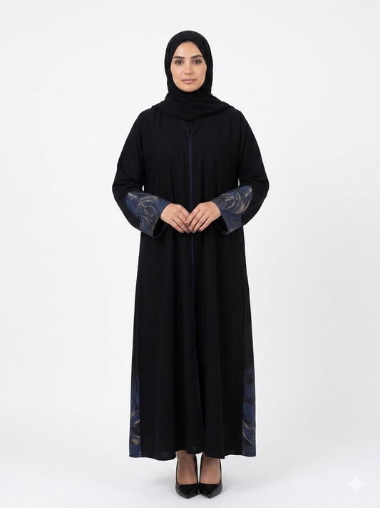 Zari Blue Panel Open Abaya