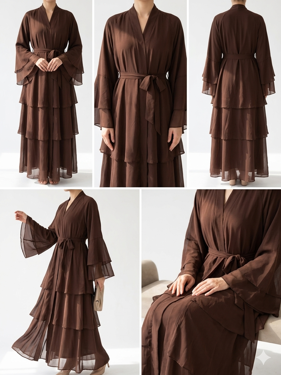 Aura Tiered Chiffon Open Abaya