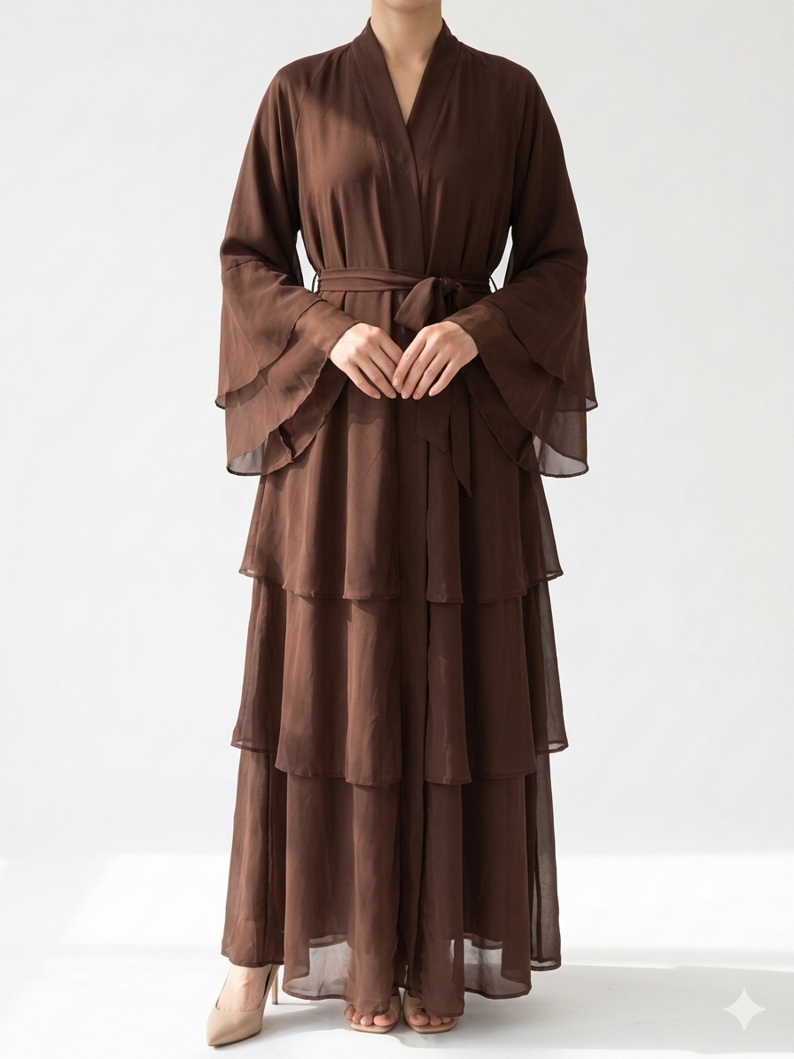 Aura Tiered Chiffon Open Abaya