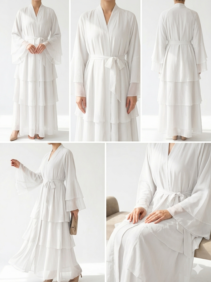 Aura Tiered Chiffon Open Abaya