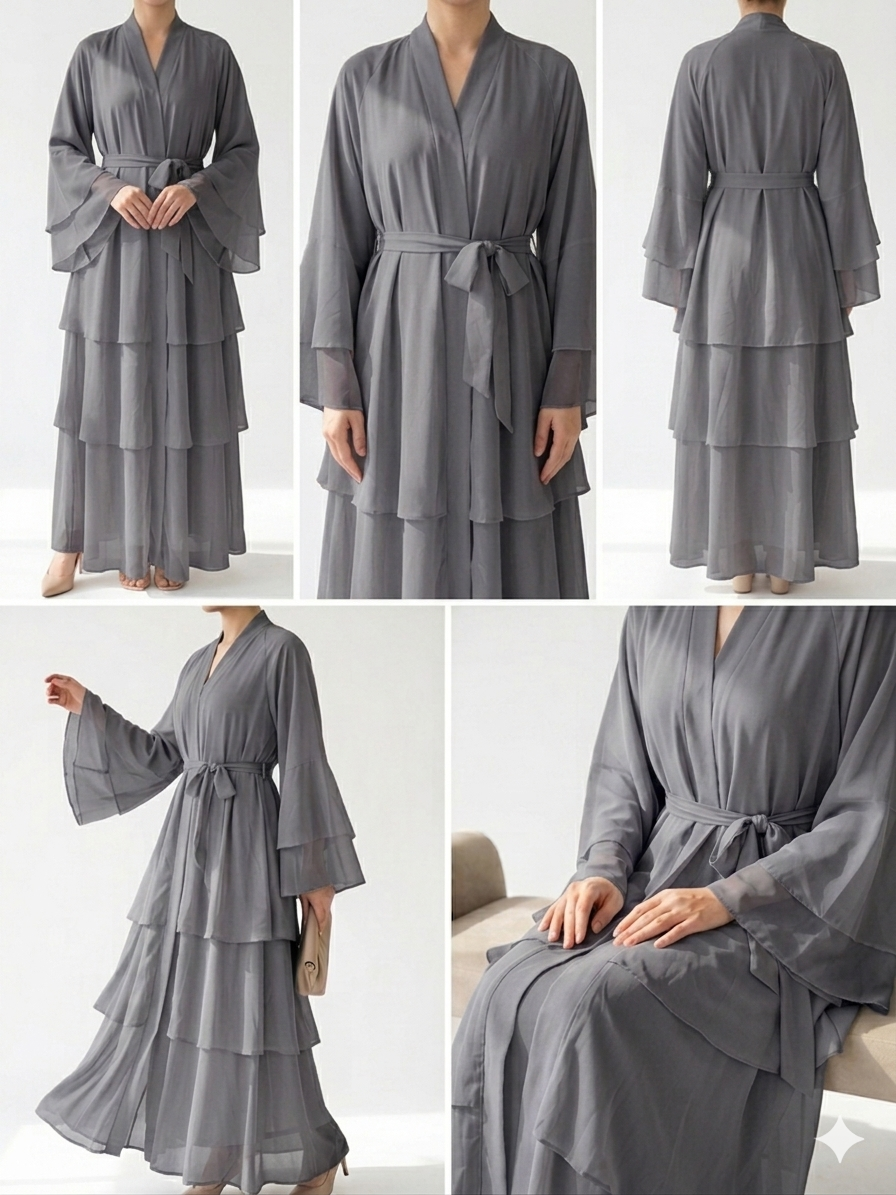 Aura Tiered Chiffon Open Abaya