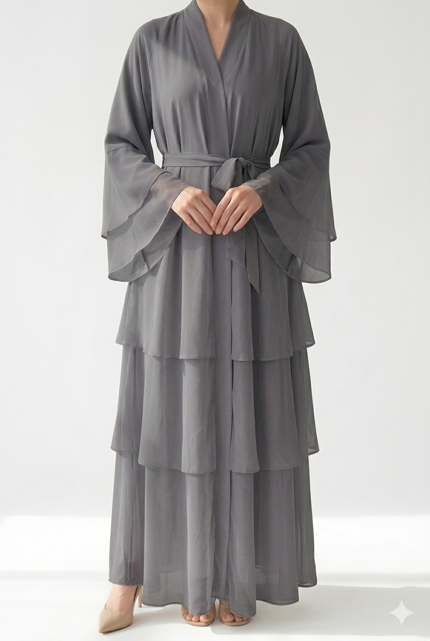 Aura Tiered Chiffon Open Abaya