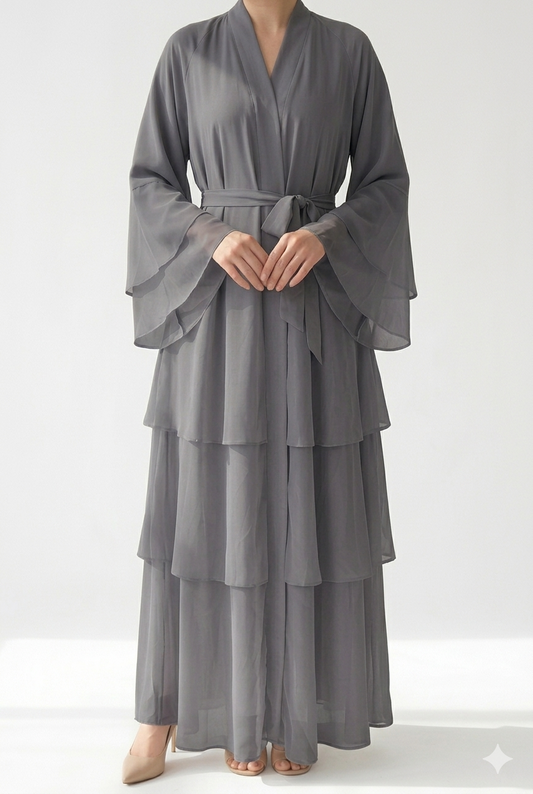Aura Tiered Chiffon Open Abaya