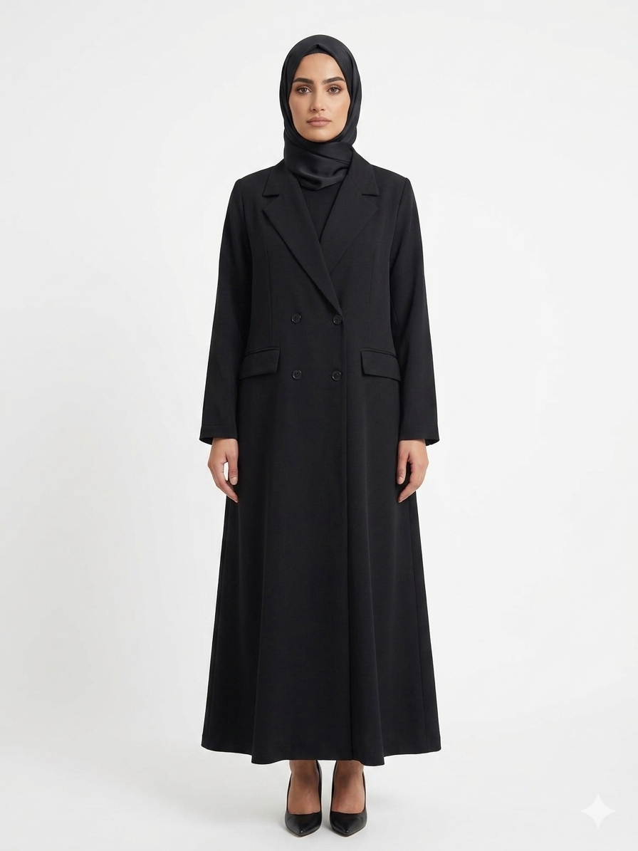 Modest Black Blazer Maxi Abaya