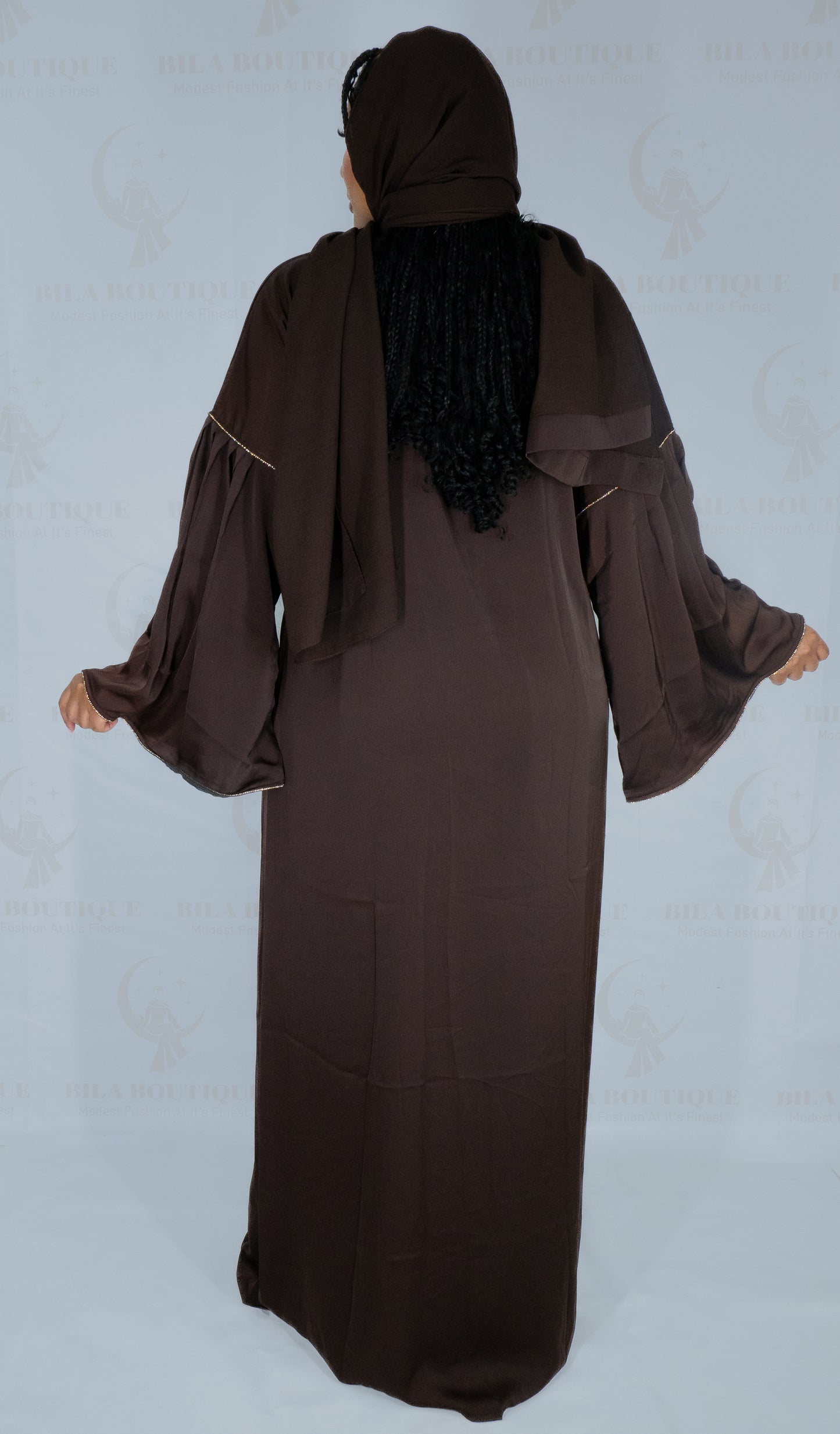 Brown Pleated Sleeve Abaya