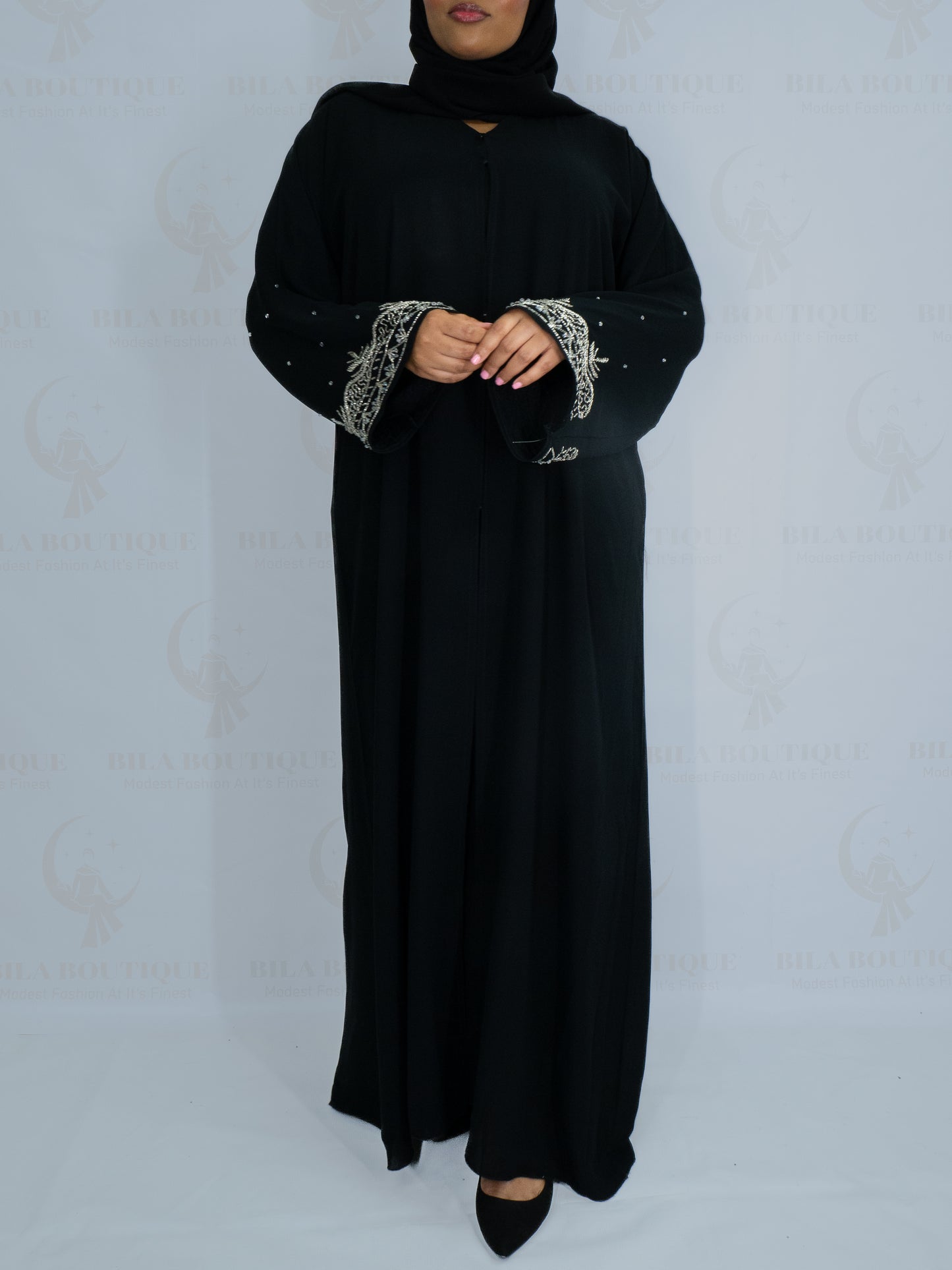Black Wave Beaded Abaya