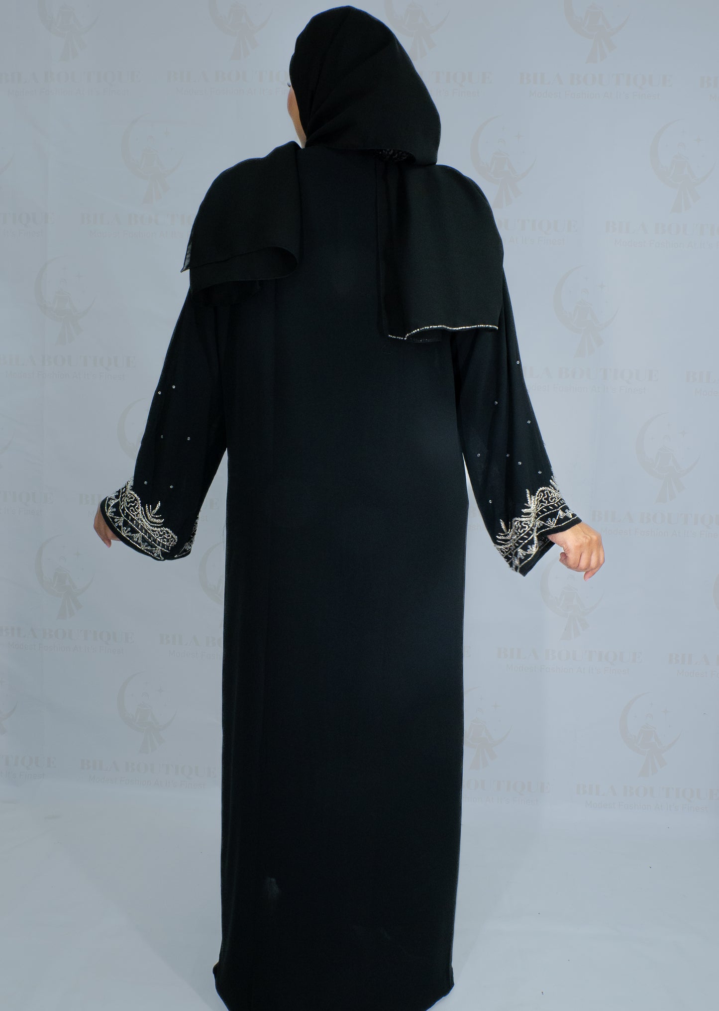 Black Wave Beaded Abaya