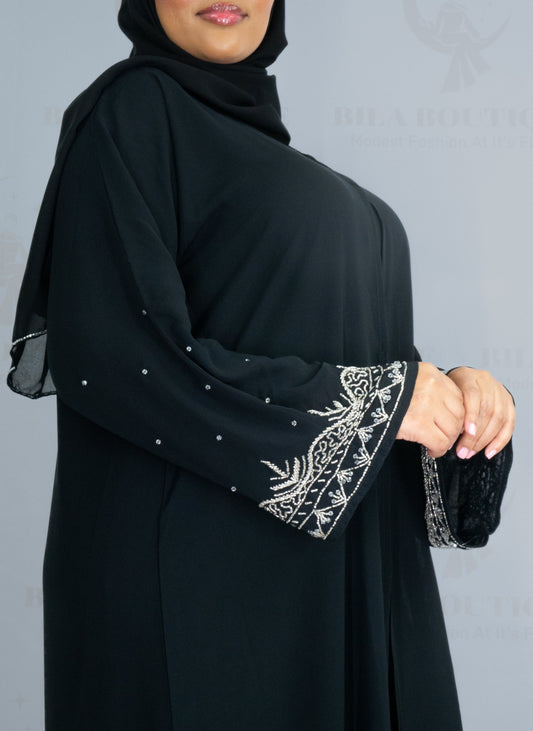 Black Wave Beaded Abaya