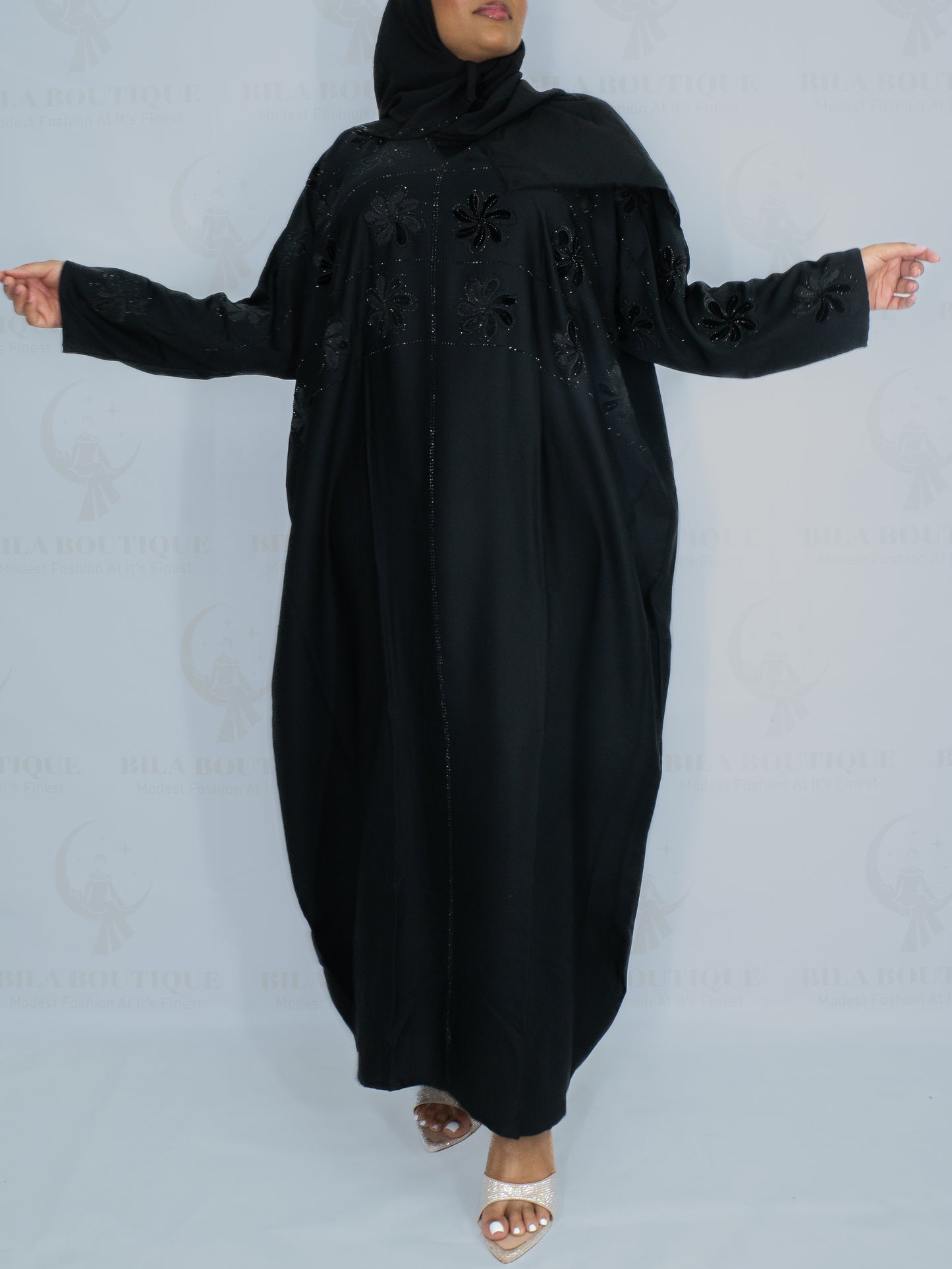 Black Foral Batwing Abaya