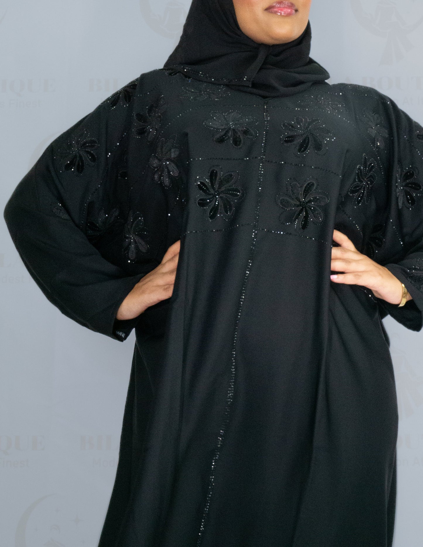 Black Foral Batwing Abaya