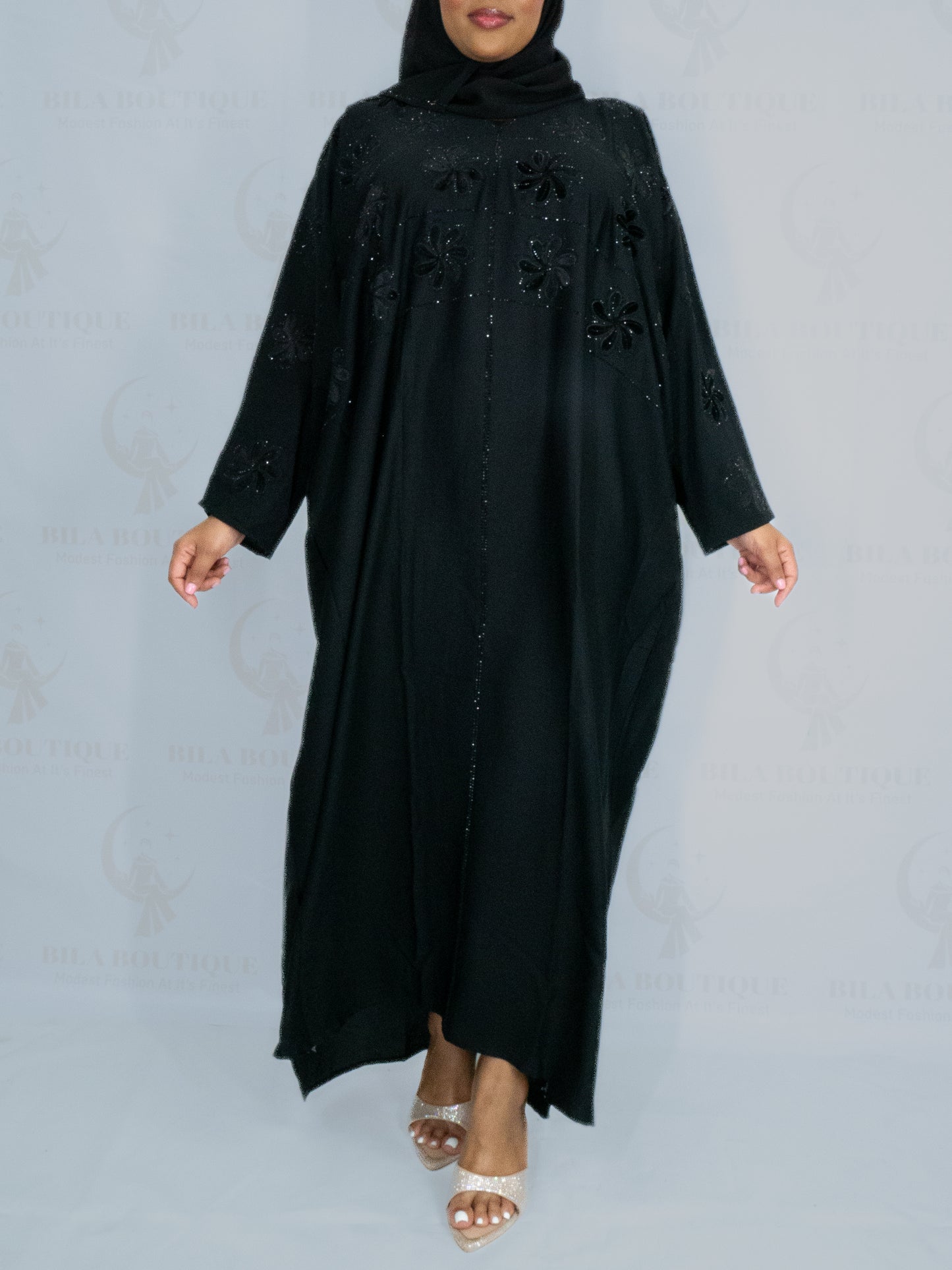 Black Foral Batwing Abaya