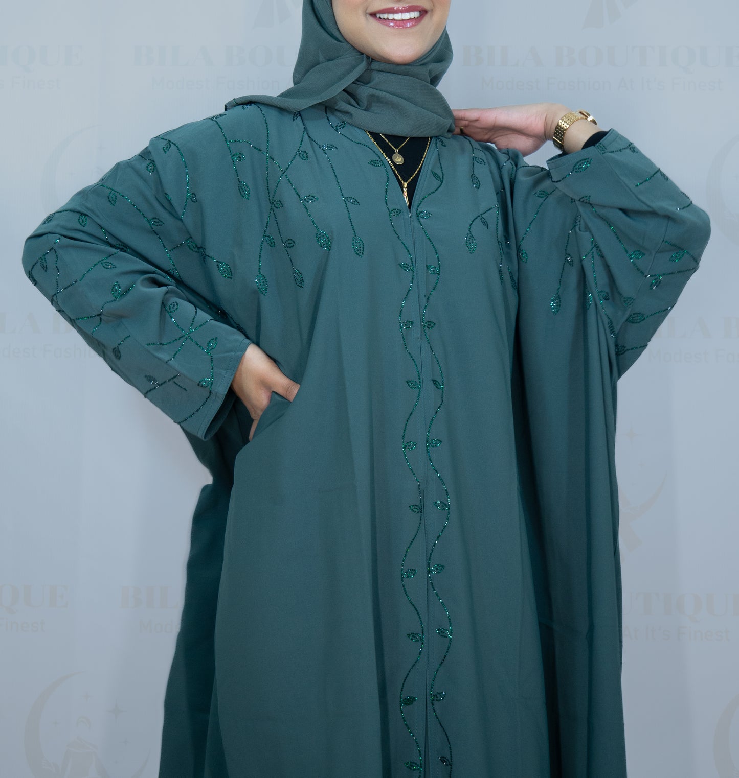 Green Petal Vines Abayas