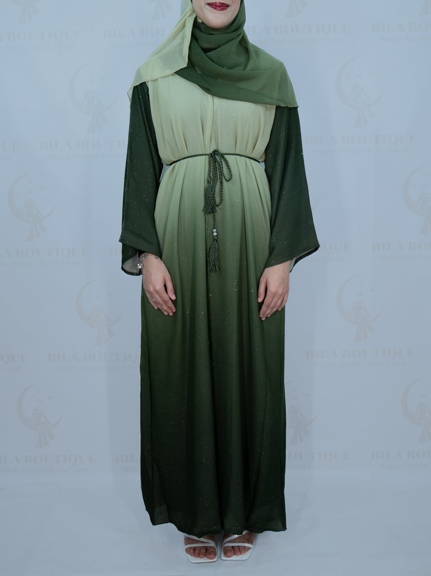 Green Omber Glitter Abaya