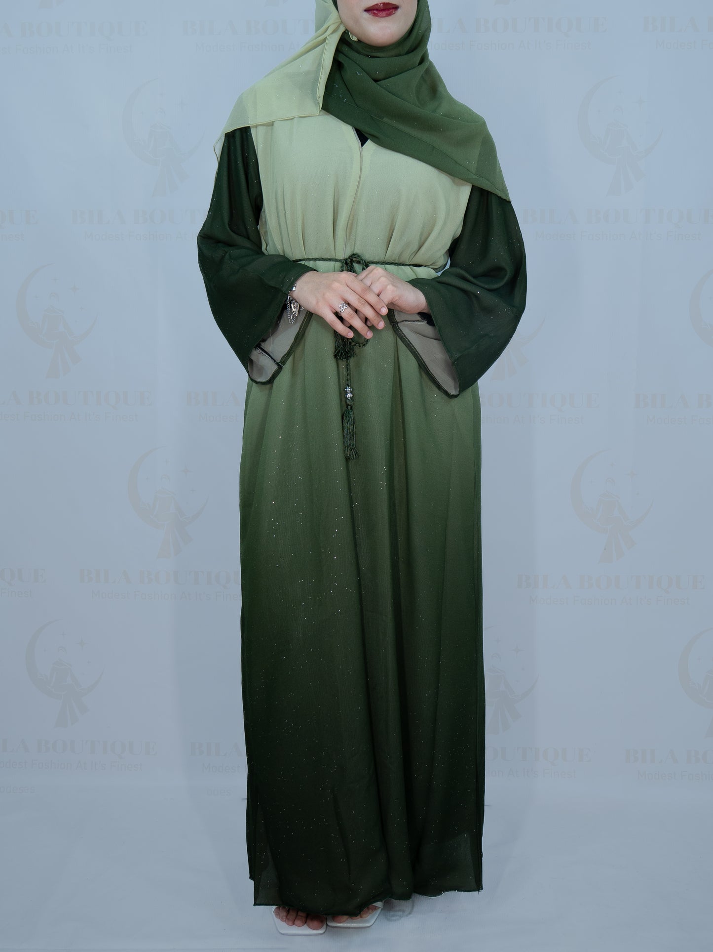 Green Omber Glitter Abaya