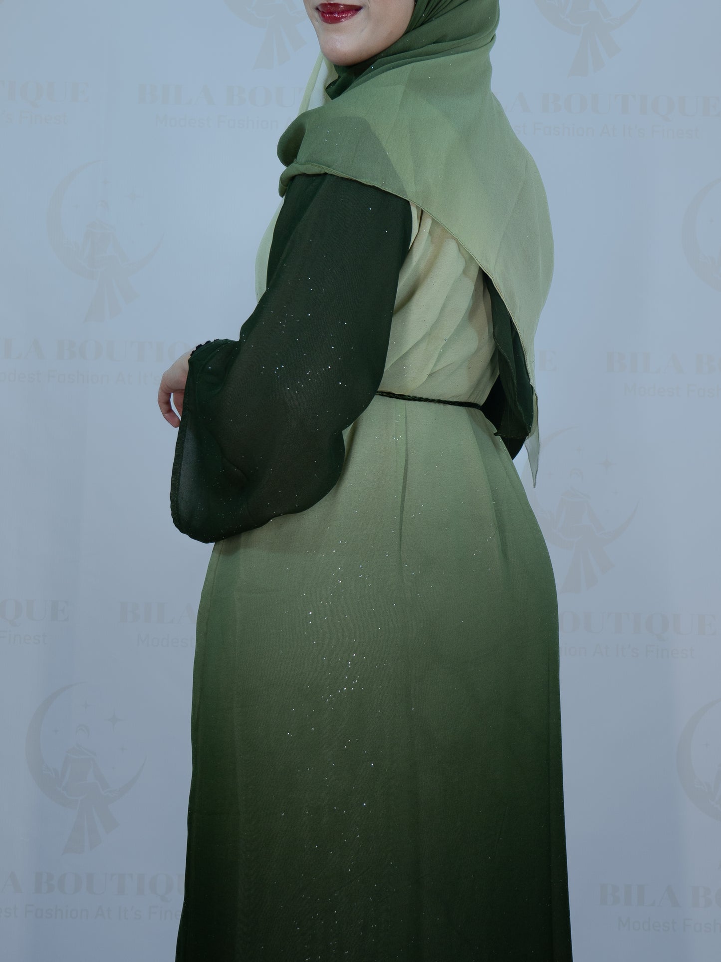 Green Omber Glitter Abaya