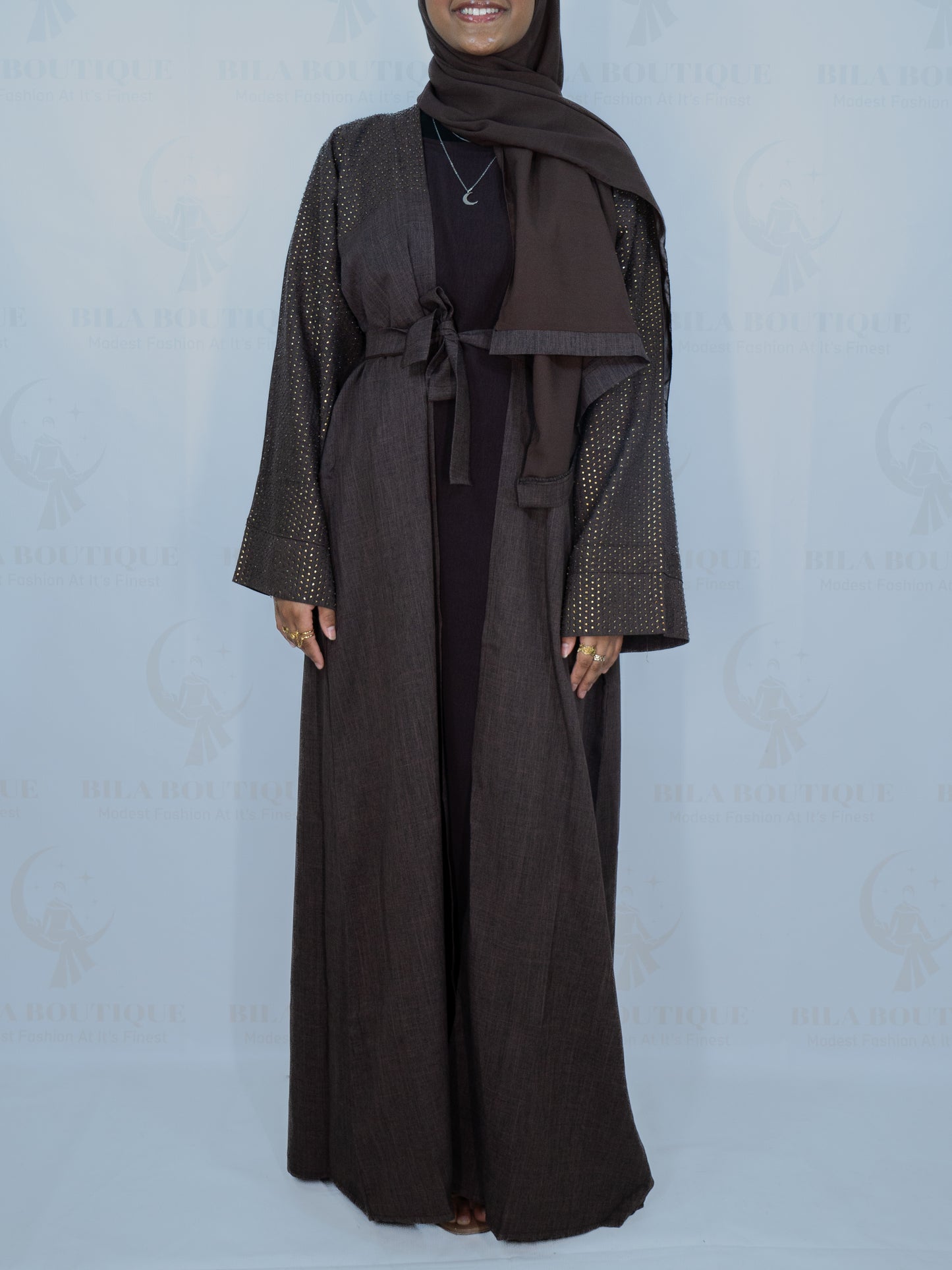 Brown Gemmed Sleeve Abaya