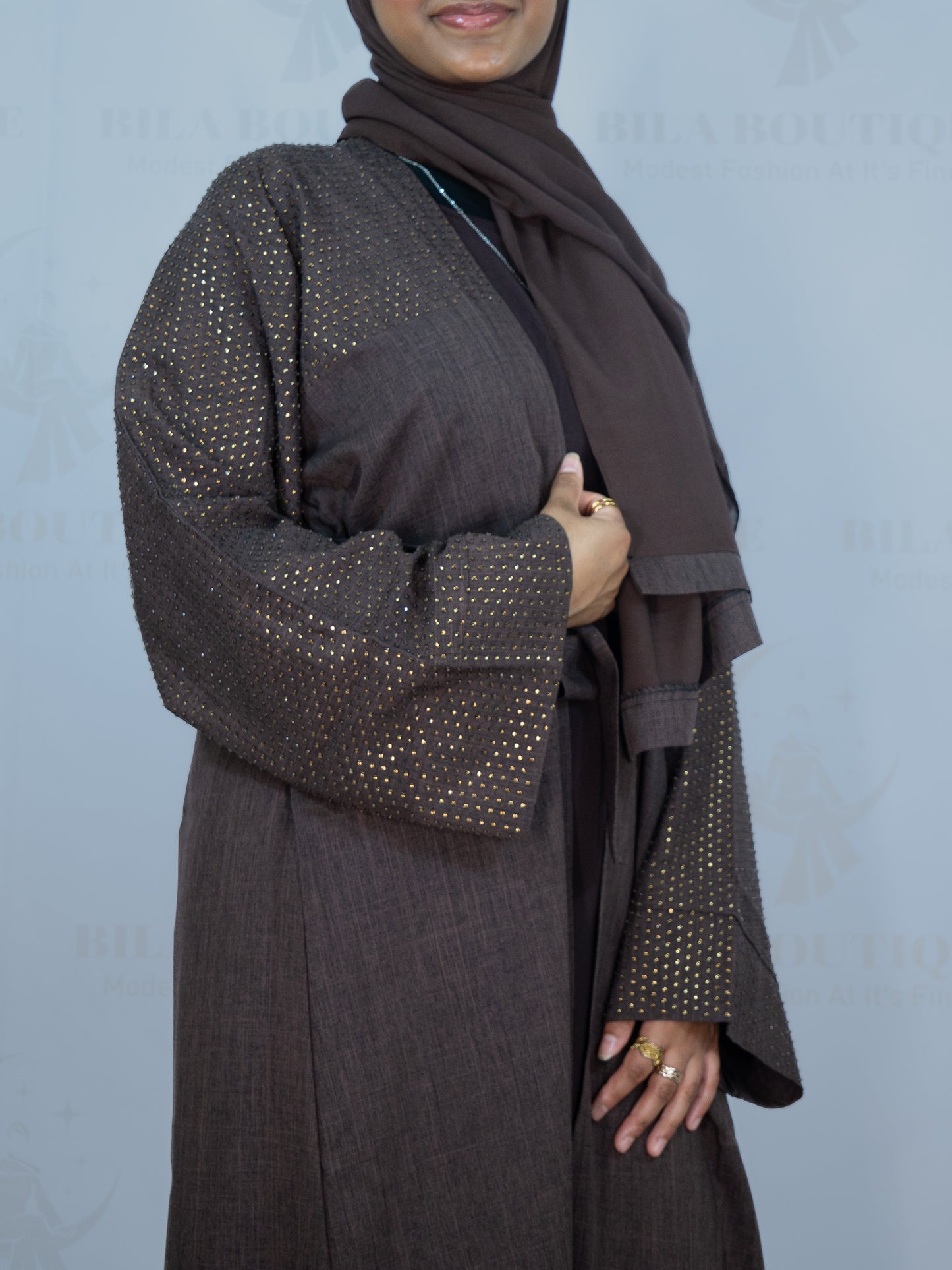Brown Gemmed Sleeve Abaya