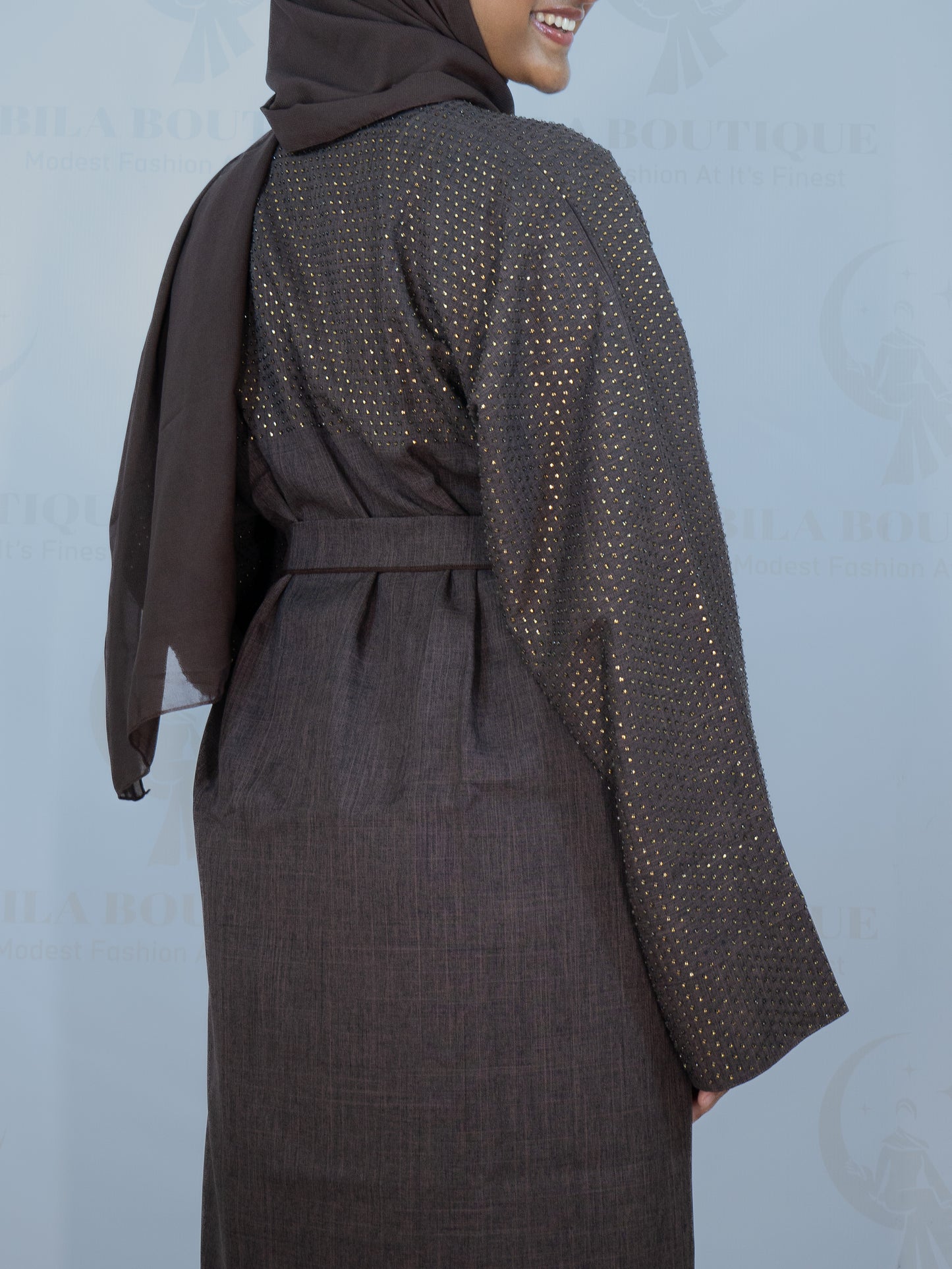 Brown Gemmed Sleeve Abaya