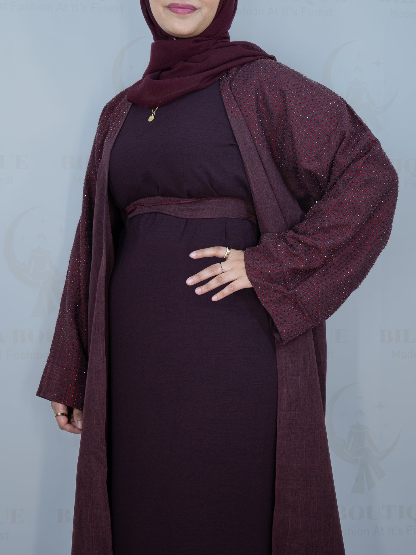 Red Gemmed Sleeve Abaya