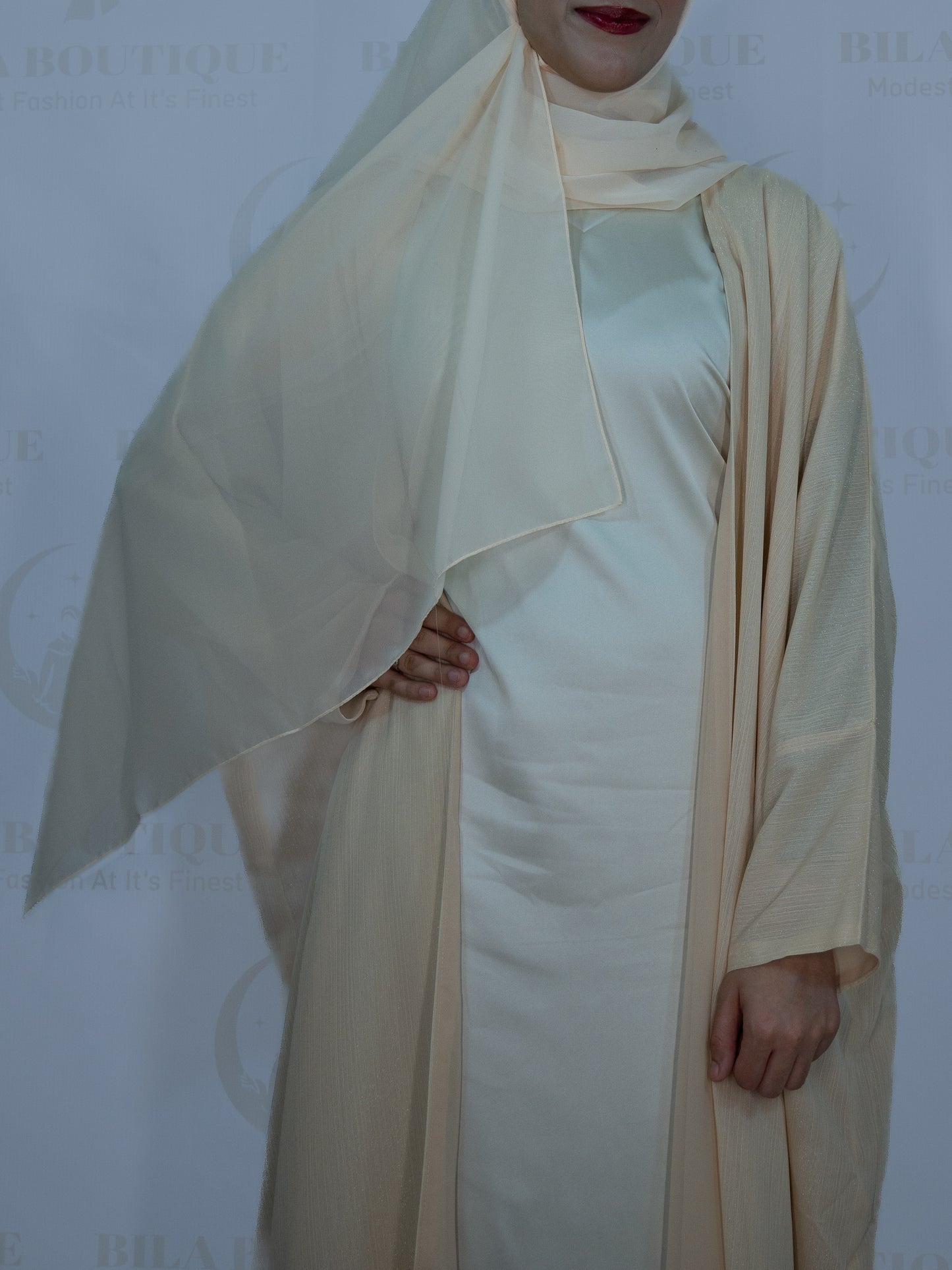 Cream Organza Two Piece Open Abaya