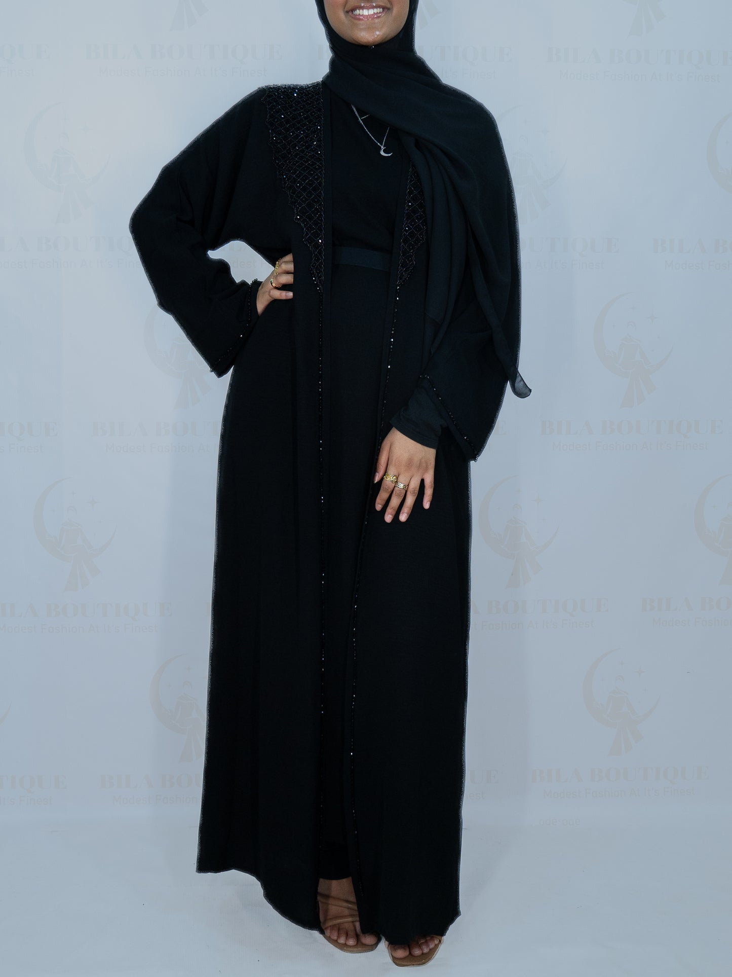 Black Knitted Beaded Abaya